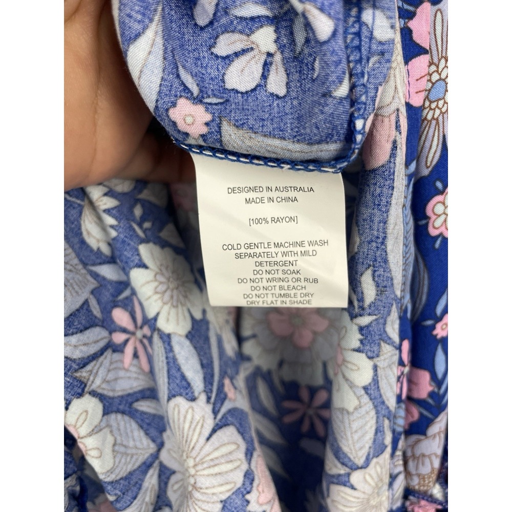 Abel The Label Womens Strapless Maxi Dress Sz S Blue Pink Floral Smocked Boho - Picture 6 of 8